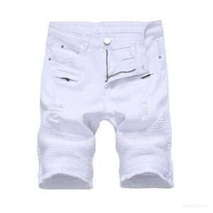 DesignerSummer Heren Denim Slanke Casual Knielengte Korte Gat Jeans Voor Mannen Rechte Bermuda Masculina Wit Zwart Rood ontwerper