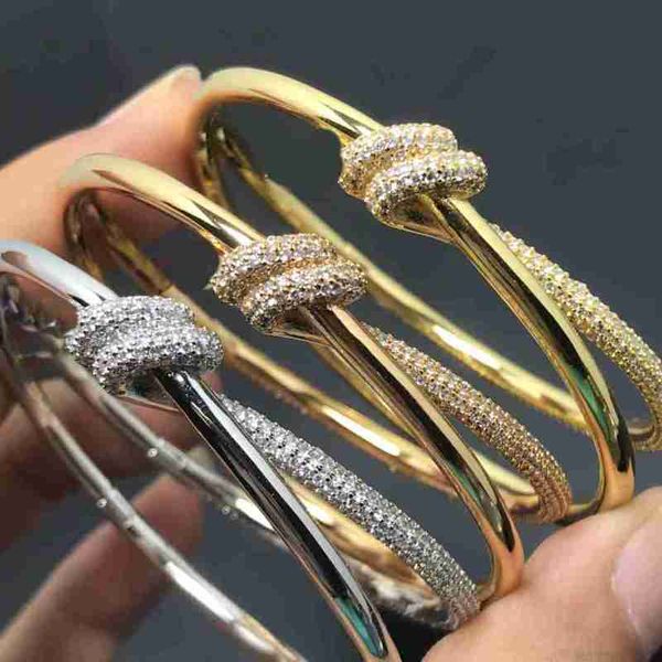Diseñador T pulsera brazalete de lujo Nudo Joyería de diseñador Mujeres Minoría 100 S925 Plata Brillante Cristal Diamante Brazaletes Pulsera Joyería de lujo categoría de regalo de fiesta