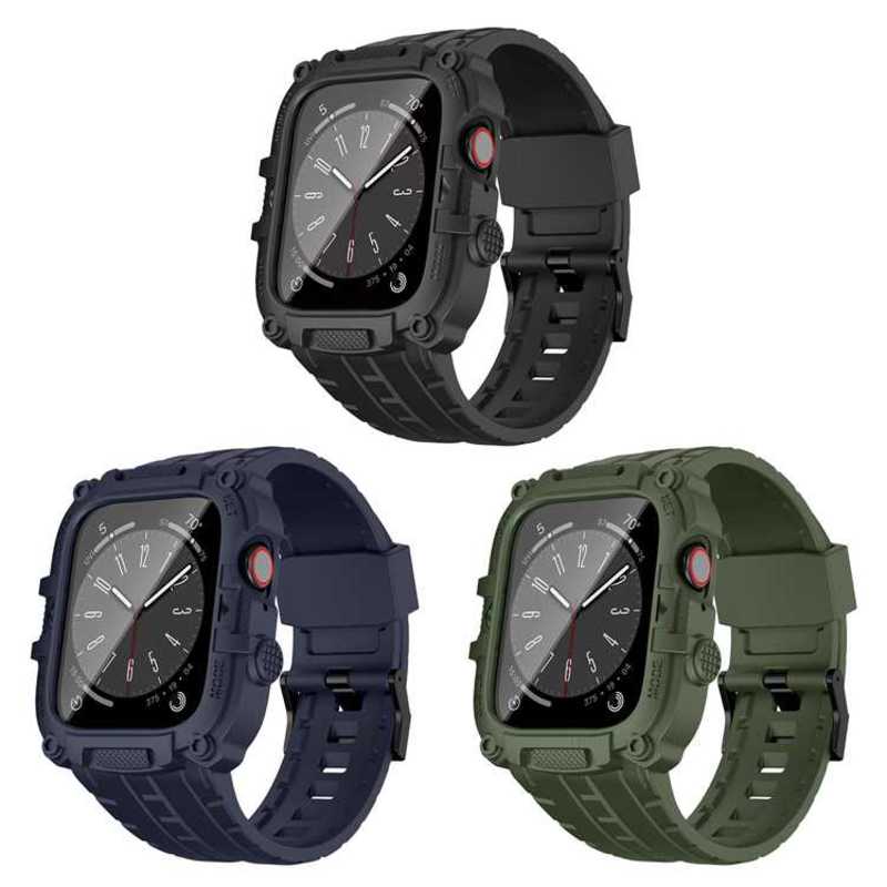 Custodia Smart Strap di design in TPU per cinturino Apple Watch con cornice in vetro temperato Cinturini in silicone 44mm 45mm per serie iWatch 12345678SE designerGUQRGUQR