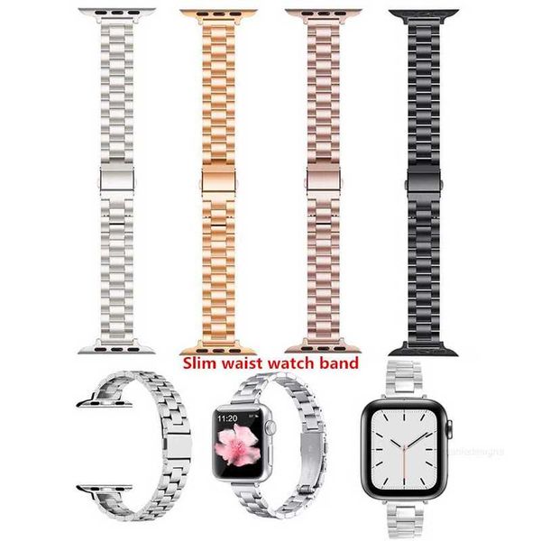 Designer Women Band en acier inoxydable pour Apple Watch 6 7 SE 40mm 41mm 44mm 45 mm Slim Metal Link Bracelet Strap Iwatch Series 5 4 3 3842mm Designer39RU39RU
