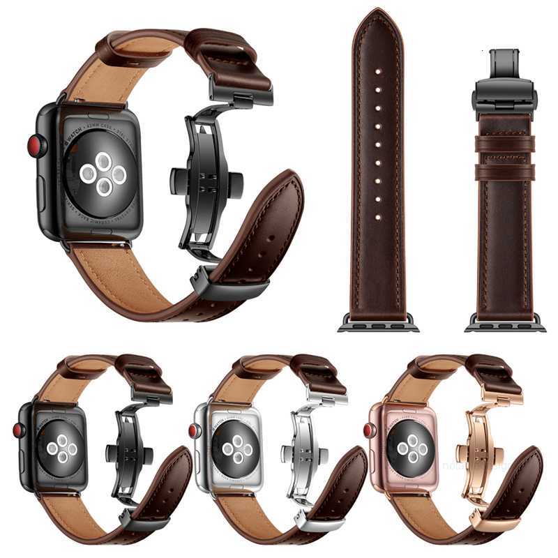 Designer Wsirak Bracelet noir Fermoir papillon Ceinture Bracelet en cuir véritable pour Apple Watch Series 1 2 3 4 5 6 7 8 SE 38 mm 40 mm 42 mm 44 mm 45 mm Bracelet de montre designerCKTXCK