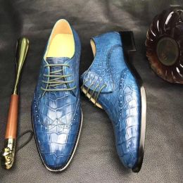 Designey stylos orteils orteils robe ronde qwchaussures Chue arrivées hommes Fromal bleu Coghcoghr Leathergh semelle Laghce Up mâle Crocodildaehg kit fly ca