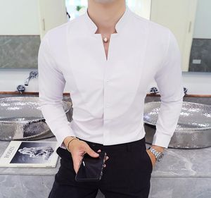 Diseños Otoño Invierno Cuello alto Camisas de vestir de manga larga para hombre Negro Rojo Blanco Delgado Elegante Juvenil Hombre Negocios Boda Formal5222210