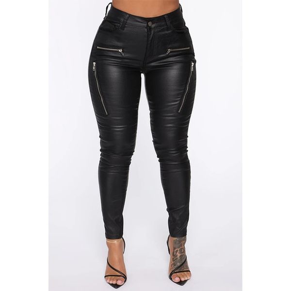 Conceptions Faux Pu Cuir Pantalon Femmes Taille Haute Moulante Maigre Serré Crayon Pantalon Sexy Streetwear Printemps Automne Club Pantalon Sol