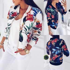 Designs Femmes Flower Imprimer Bombardier Veste Zipper Vintage Mince Manteau Été Chaqueta Bomber Mujer Mode Plus Taille Court Biker Jac