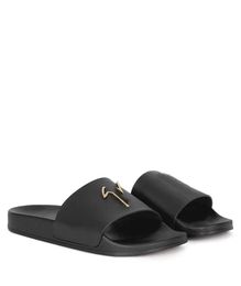 Designs Femmes Cuir Pantoufle Été Homme Mode Sandales Plates Confort Plage Slider Flip Flop Dames Éraflures Noires Bandes Métalliques Chaussure Plage De Sable Avec Boîte Taille 35-46