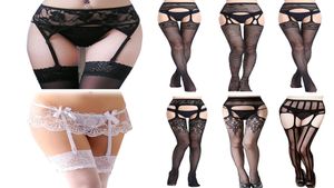 Ontwerpt vrouwen sexy kanten kousen Suspener Garter riem gaas transparante dij hoog boven knie kousen media lingerie panty p9337400