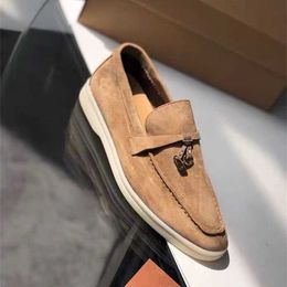 Desiner Loropiana Chaussures Online Leak Detection Pure Original Lp Real Export Tail Goods Tête Ronde Loisirs Peau De Daim Confortable Haricot Doux Fond Plat Lefu Femme