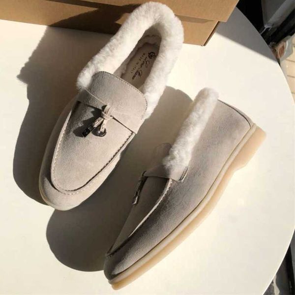 Desiner Loropiana Shoes Online Lp Plush Women Wear Casual in Winter and Korean Version Women's with Isolation Suede Leather Wool Bean