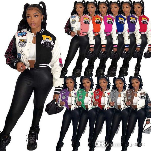 Desinger 3XL Femmes Baseball Vestes Varsity Manteau Automne Hiver Lettre Imprimé Fileté Patchwork Bouton Bomber Crop Tops