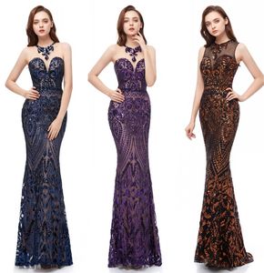 Desinger Mermaid Lace Evening Jurken Nieuwe sexy Backless Sheer Jewel Neck Appliques pailletten Lange feest Prom -jurken bruidsmeisjes slijtage