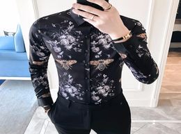 Chemise imprimée desingers Corée Slim Fit à manches longues Camisa Masculina Chemise Homme Social Dress Men Party Club Shirt Taille Xsxxl5357022