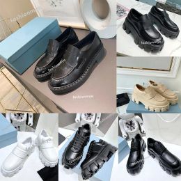 Desinger chaussure femmes mocassins décontracté Monolith Logo noir chaussures en cuir véritable augmenter plate-forme baskets classique brevet mat mocassins avec Rua