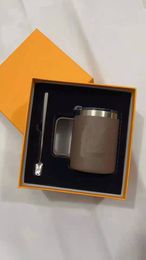 Vasos de diseñador con caja de regalo original 500 ml con cuchara de café Letras de moda Tapa Taza de leche Taza de mango lindo F