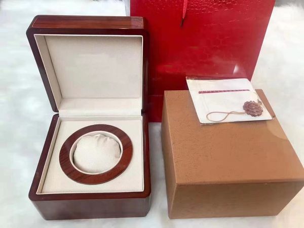 Desinger Boîtes à montres Boîte à montres en bois massif rouge Emballage de qualité supérieure Vitrines de stockage Compteur d'origine avec logo Certificat de travail