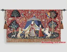 Désir la dame La Unicorn Médiéval Tapestry Wall suspendu Jacquard Weave Gobelin Home Art Decoration Aubusson Cotton 100 2106597726