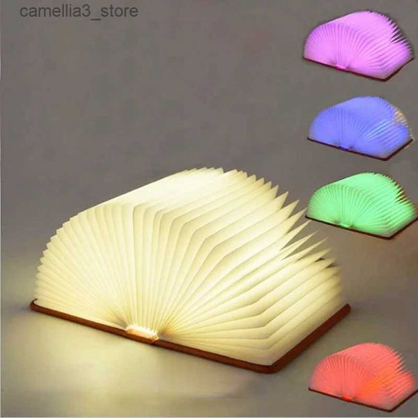 Lampes de bureau 3D pliant créatif LED veilleuse RGB couleur USB Recharge en bois livre lumière décor chambre bureau lampe de Table pour enfant cadeau d'anniversaire Q231104