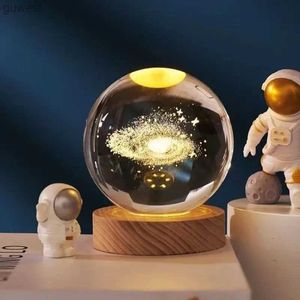 Bureaulampen 3D Planeet Kristallen Bol Planetaire Galaxy Kristallen Bol Nachtverlichting USB Led Bureaulamp Woondecoratie Kerstcadeau voor kinderen YQ240123