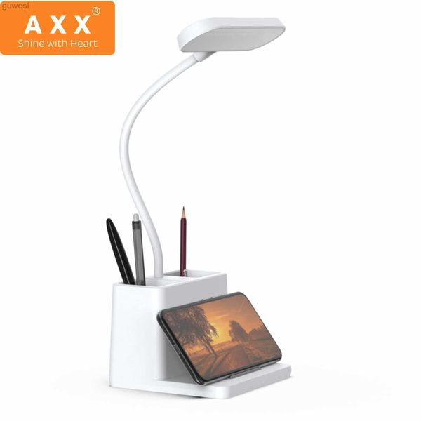 Lámparas de escritorio AXX Lámpara de escritorio LED Lámpara de mesa de estudio regulable recargable por USB Portalápices para niños Estudiante Luz de escritorio con batería pequeña para oficina en casa YQ240123