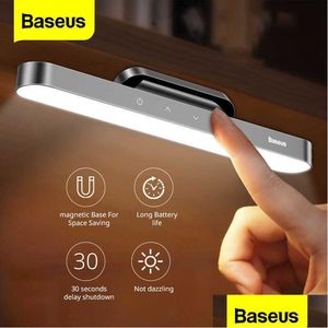 Lámparas de escritorio Baseus LED Lámpara Magnética Hanging Wireless Touch Night Light para estudiar Dimming Dimming USB Drop entrega li DHV5I