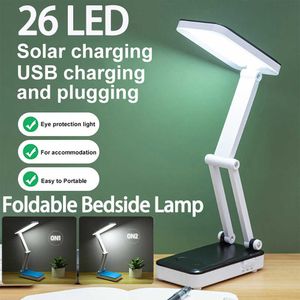 Lampes de bureau Lampe de bureau pliable 26LED Table de chevet solaire rechargeable 4500K-6000K Lampe de table de protection des yeux sans scintillement 2 vitesses Charge USB P230412