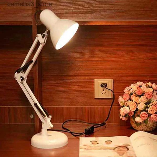 Lampes de bureau Chaud moderne LED Long bras oscillant réglable classique lampes de bureau E27 pince lampe de Table pour étude bureau lecture veilleuse ue/US Plug Q231104