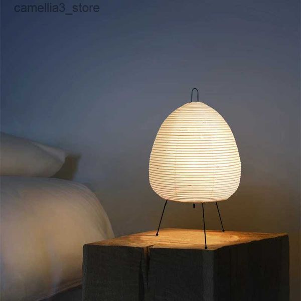Lampes de bureau Lanterne en papier de riz japonais LED lampe de table chambre chevet bureau lumière Wabi Sabi fait à la main pour salon étude lire décor à la maison Q231104