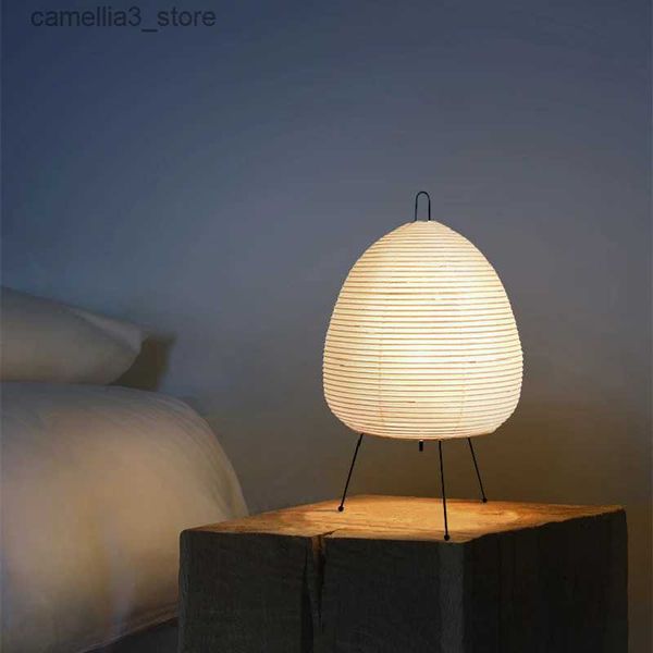 Lámparas de escritorio Linterna de papel de arroz japonés Lámpara de mesa LED Dormitorio Mesita de noche Luz Wabi Sabi Hecho a mano para sala de estar Estudio Leer Decoración para el hogar Q231104