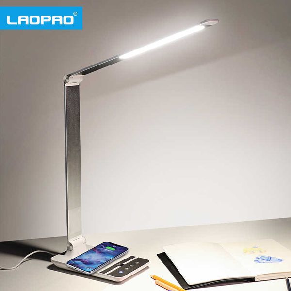 Lampes de bureau LAOPAO Lampe de bureau LED 72 ampoules Balayage à la main 3 couleurs Recharge sans fil pour téléphone 360 Rotation Touch Protection des yeux avec minuterie Lampe de table P230412