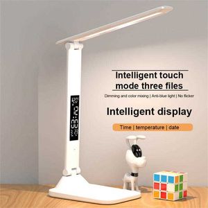 Bureaulampen LED Desk Lamp Oogbescherming Tafellamp Vouwtafel Lamp met kalendertemperatuur klok nachtlampje voor studie leeslampen P230412