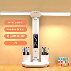 Lampes de bureau Lampe de bureau LED Lampe de table multifonction avec calendrier USB Veilleuse tactile avec porte-stylo pour chambre Lampe de lecture de chevet P230412