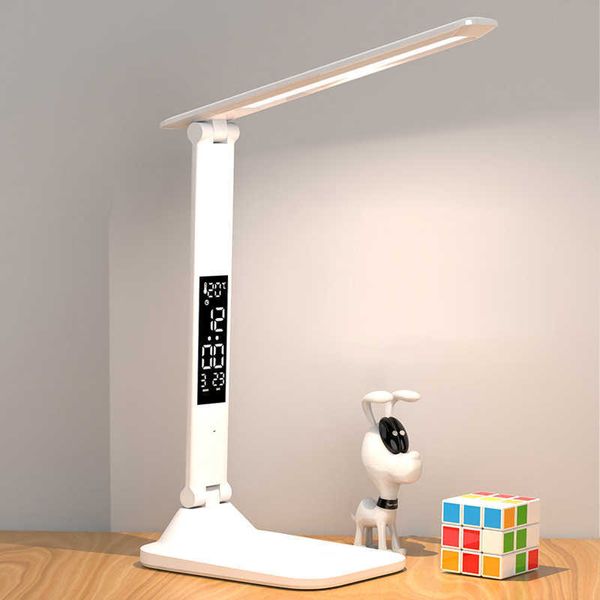 Lampes de bureau LED Lampe de bureau rechargeable avec réveil Thermomètre Dimmable Touch Pliable USB Charge Lampe de table Batterie Veilleuse NOUVEAU P230412