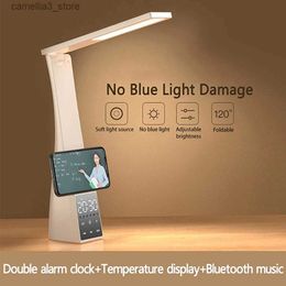 Schreibtischlampen, LED-Schreibtischlampe mit Bluetooth-Lautsprecher, Temperatur-Wecker, dimmbar, Touch, faltbar, Leselampe, Augenschutz, Q231104