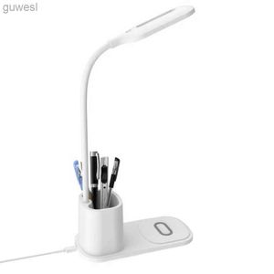 Lampes de bureau Lampe de bureau LED avec chargeur sans fil lampes de Table de contrôle de presse avec porte-stylo en métal Flexible à 360 degrés YQ240123