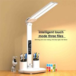 Lampes de bureau LED Lampe de bureau à double tête USB Dimmable Touch Lampe de table pliable avec porte-stylo pour chambre Lampe de lecture De Chevet Lampe P230412