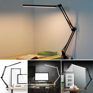 Bureaulampen led vouwing metalen bureaulamp clip lange arm diming tafellamp 3 kleuren verstelbaar voor woonkamer lees schoonheid nagel p230412