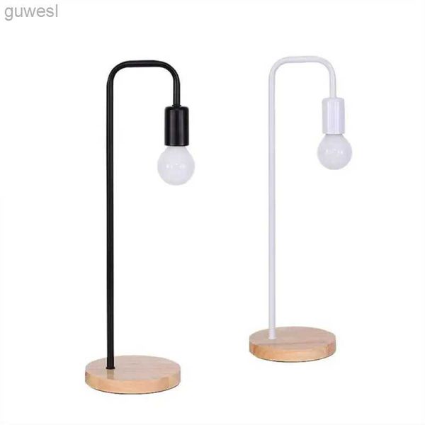 Lámparas de escritorio Luz de mesa nórdica Loft blanco y negro Lámpara de escritorio vintage Bombilla de madera E27 5W Lámparas de mesa Accesorios de hierro metálico Estilo simple YQ240123