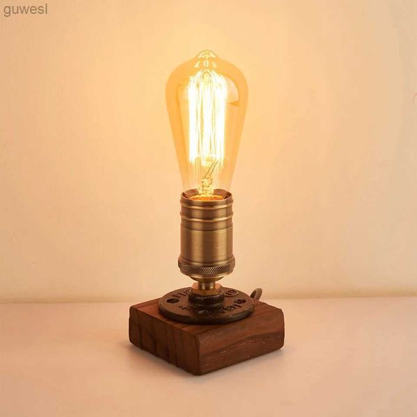 Lampes de bureau OuXean lampe de Table industrielle Vintage E27 lampe de bureau support en Bronze avec support en bois décor à la maison pour salon Bar café sans ampoule YQ240123