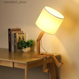 Lámparas de escritorio Forma de robot Lámpara de mesa de madera E14 Portalámparas 110-240V Arte de tela moderno Escritorio de madera Lámpara de mesa Salón Estudio interior Luz nocturna Q231104