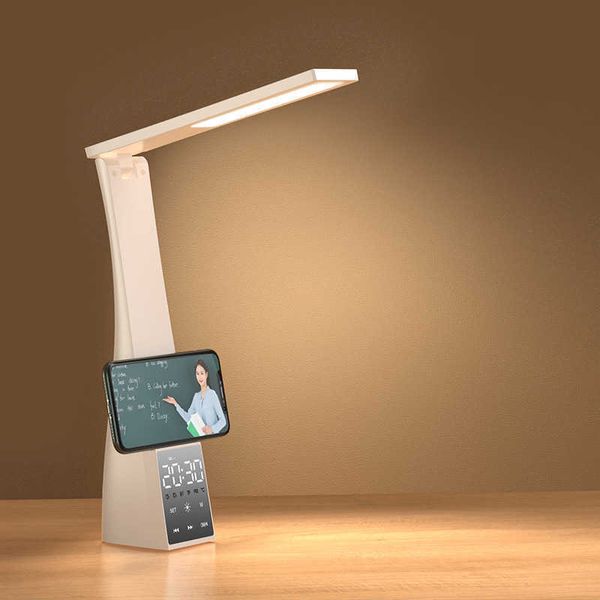 Lampes de bureau Lampes de table Led avec réveil Température de gradation en continu Haut-parleur Bluetooth Tactile Pliable USB Chambre Veilleuse Lampe de bureau P230412