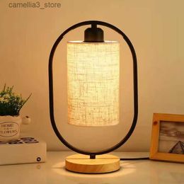 Lampes de bureau Lampe de Table en bois nouveau Style chinois lampe de chevet LED tissu Vintage lampes de bureau pour salon salle d'étude décorative Q231104