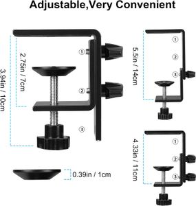 Soporte de montaje en escritorio Soporte de luz de mesa Soporte de clip C con tornillo de 1/4 pulgada para anillo de luz LED Ajustable 13.7-23.2 pulgadas / 35-59 cm para maquillaje Transmisión en vivo Grabación de fotos y videos