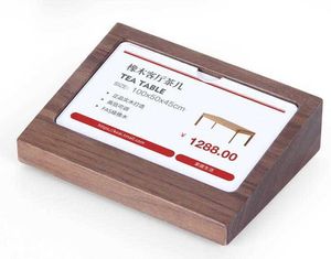 Desk-naamkaart Display Rack Tafel Teken Prijs Tag Display Stand Plank Talk Acryl Cover Signage Plate Slope Houten blokkader