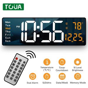 Horloges de table de bureau 16 pouces grand écran LED horloge murale numérique télécommande table réveil température date semaine minuterie variateur automatique horloge 231215