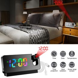 Relojes de mesa de escritorio Rotación de 180 ° LED Alarma de proyección digital Proyector de techo electrónico USB para dormitorio Escritorio de cabecera 230328