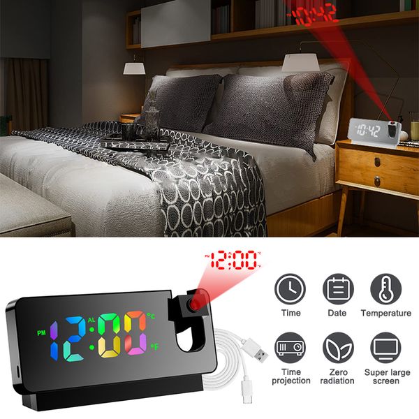 Horloges de table de bureau Rotation à 180 ° LED Alarme de projection numérique Projecteur de plafond électronique USB pour chambre à coucher Bureau de chevet 230328