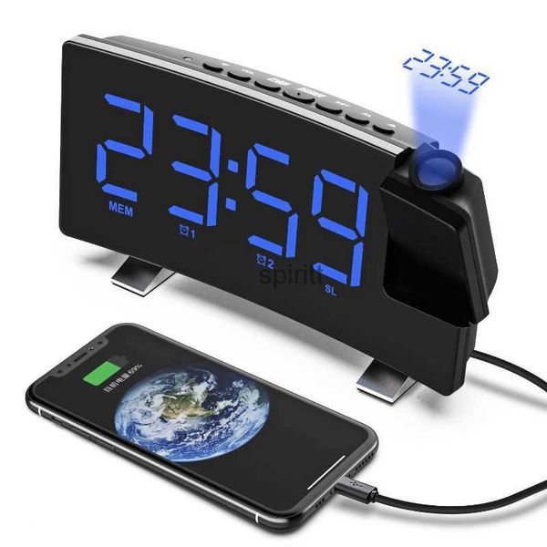 Relojes de mesa de escritorio 2 alarmas LED ruidosas Pantalla grande Despertadores Decoración de mesa Relojes de escritorio electrónicos Radio FM Control de voz para personas que duermen mucho Hogar YQ240118