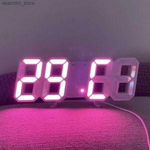 Relojes de mesa de escritorio Reloj despertador digital 3D montado en la pared Cable USB Escritorio LED Pantalla electrónica Pantalla grande Color de pared Reloj acrílico fotoeléctrico 6 C5R424327