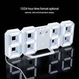 Horloges de table de bureau 3D LED horloge numérique brillant mode nuit luminosité réglable électronique 12/24 heures affichage alarme tenture murale D Dhnuv