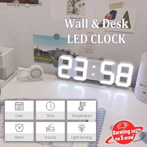 Horloges de table de bureau 3D LED Horloge de bureau numérique Alarme Date Température Table automatique Bureau Veilleuse Affichage Table Réveil du salon L240323